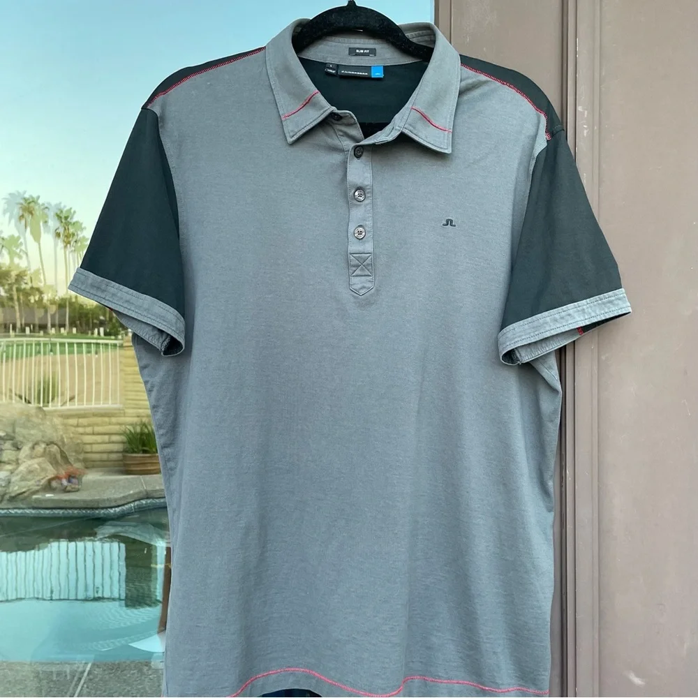 J. Lindeberg Prisco Slim Lux Bridge Jersey Polo Grey/Black L - Picture 4 of 14